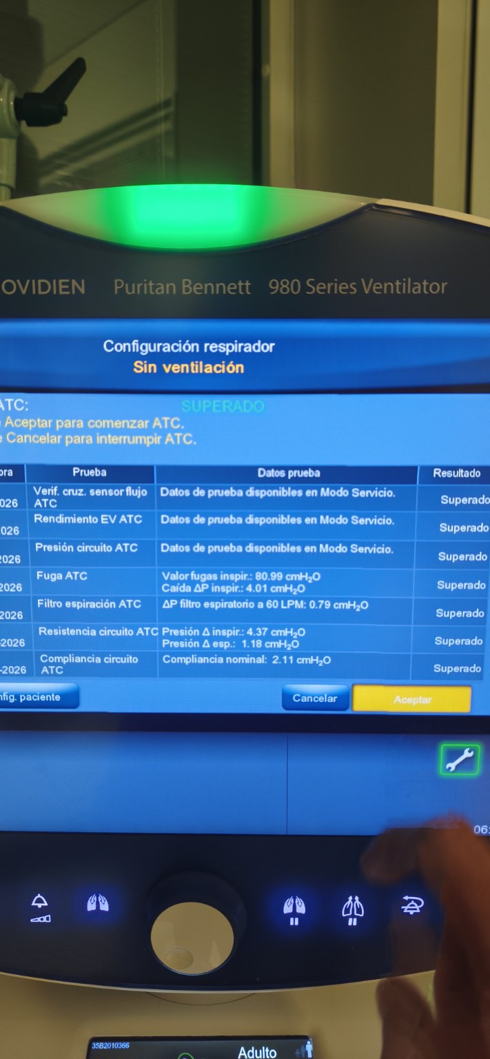 Pantalla de confirmación de la ATC