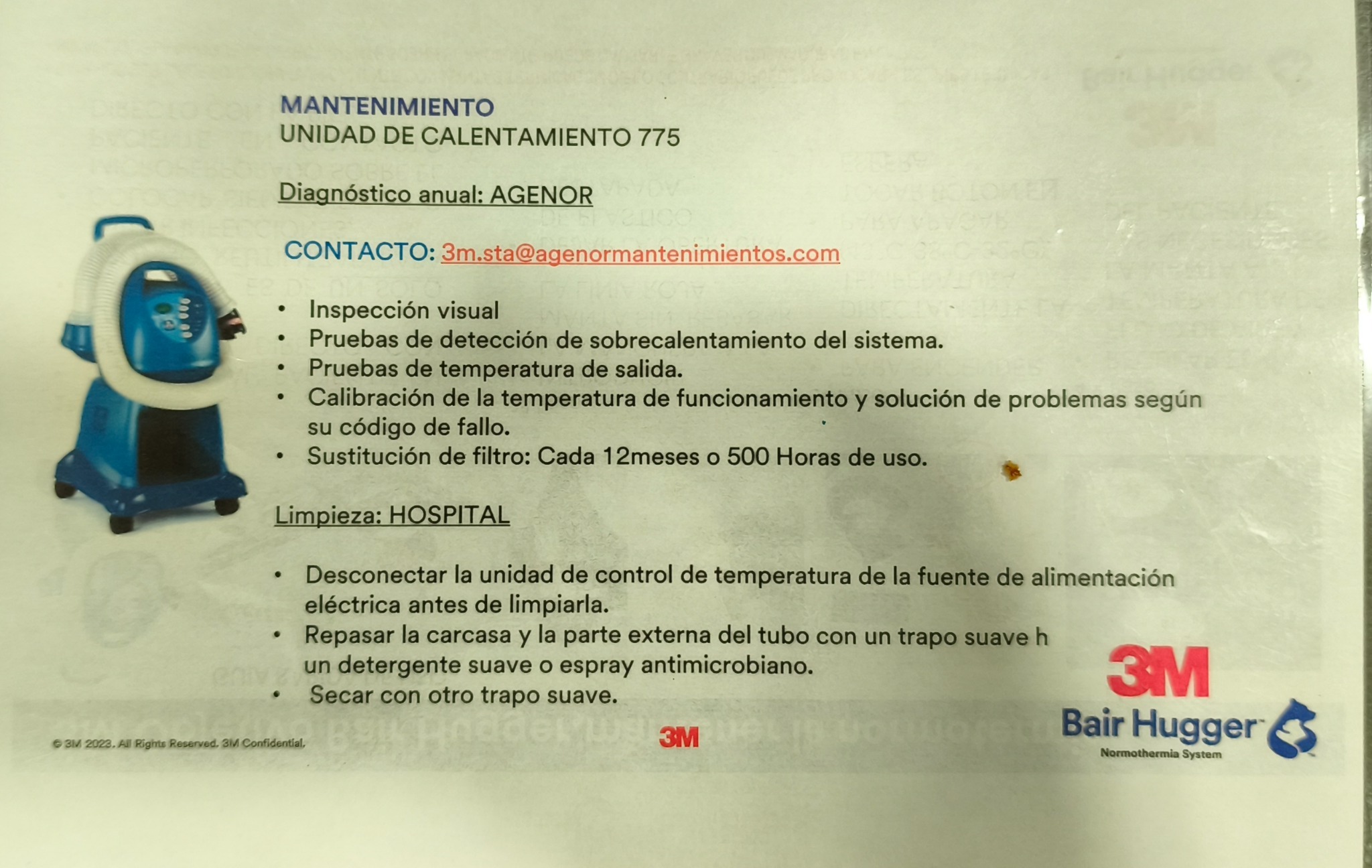 Guia ràpida de manteniment de la normotèrmia amb Bair Hugger 775